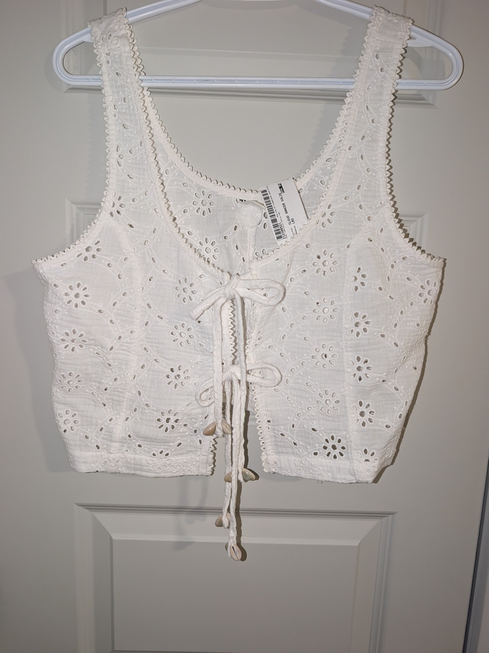 Roxy White Eyelet Tie-Front Cropped Tank